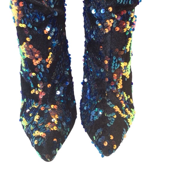 Bamboo Immerse Womens Sequin Velvet Boots Size 7.5 Multicolor Slouchy Block Heel - Picture 4 of 12